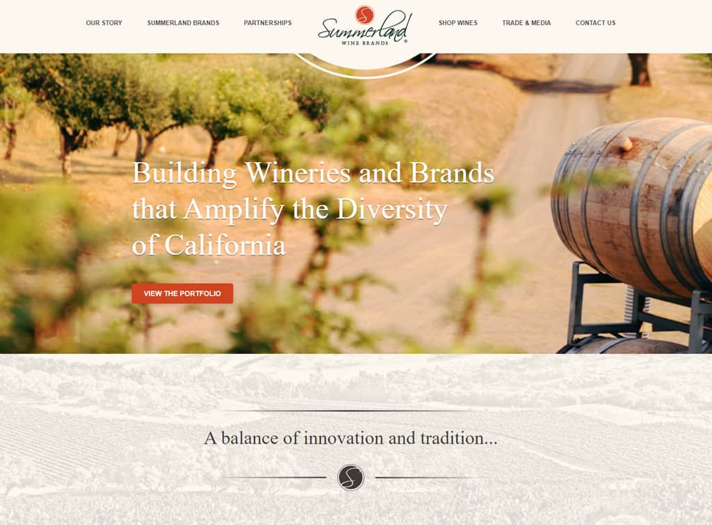 Screenshot of Summerland Wine Brands homepage.