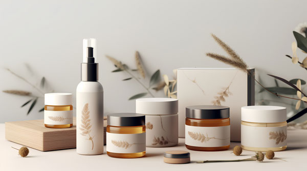 brand packaging with consistent feather design across all items